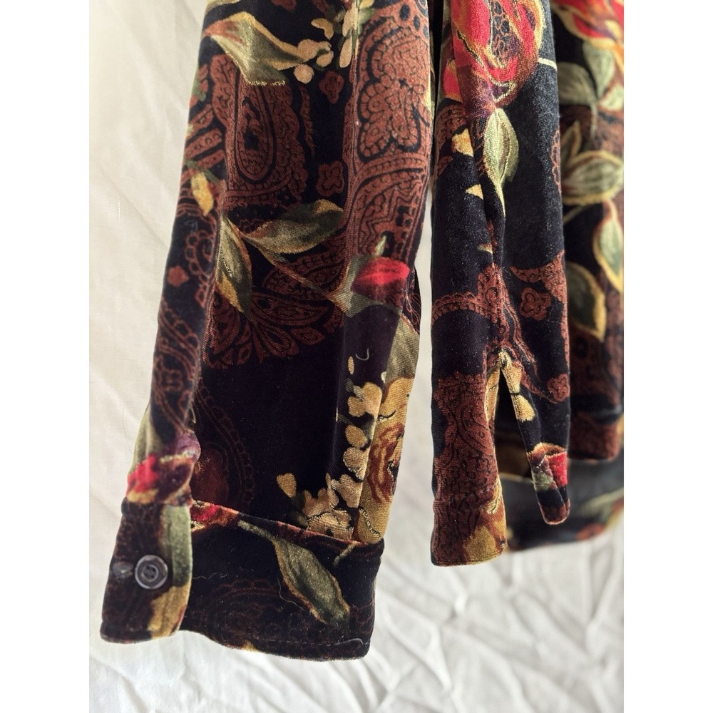 Vintage XL Sag Harbor Velvet Button Up Top Floral Rose Dark Fairy Grannycore - Picture 4 of 6